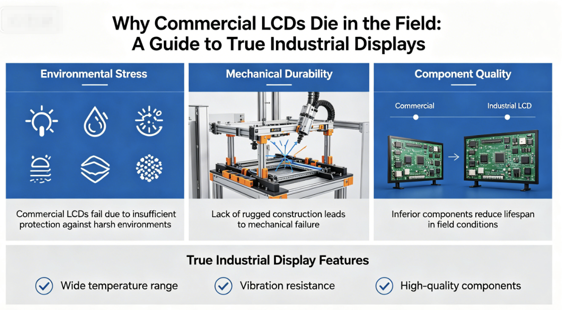 Why Commercial LCDs Die in the Field: A Guide to True Industrial Displays