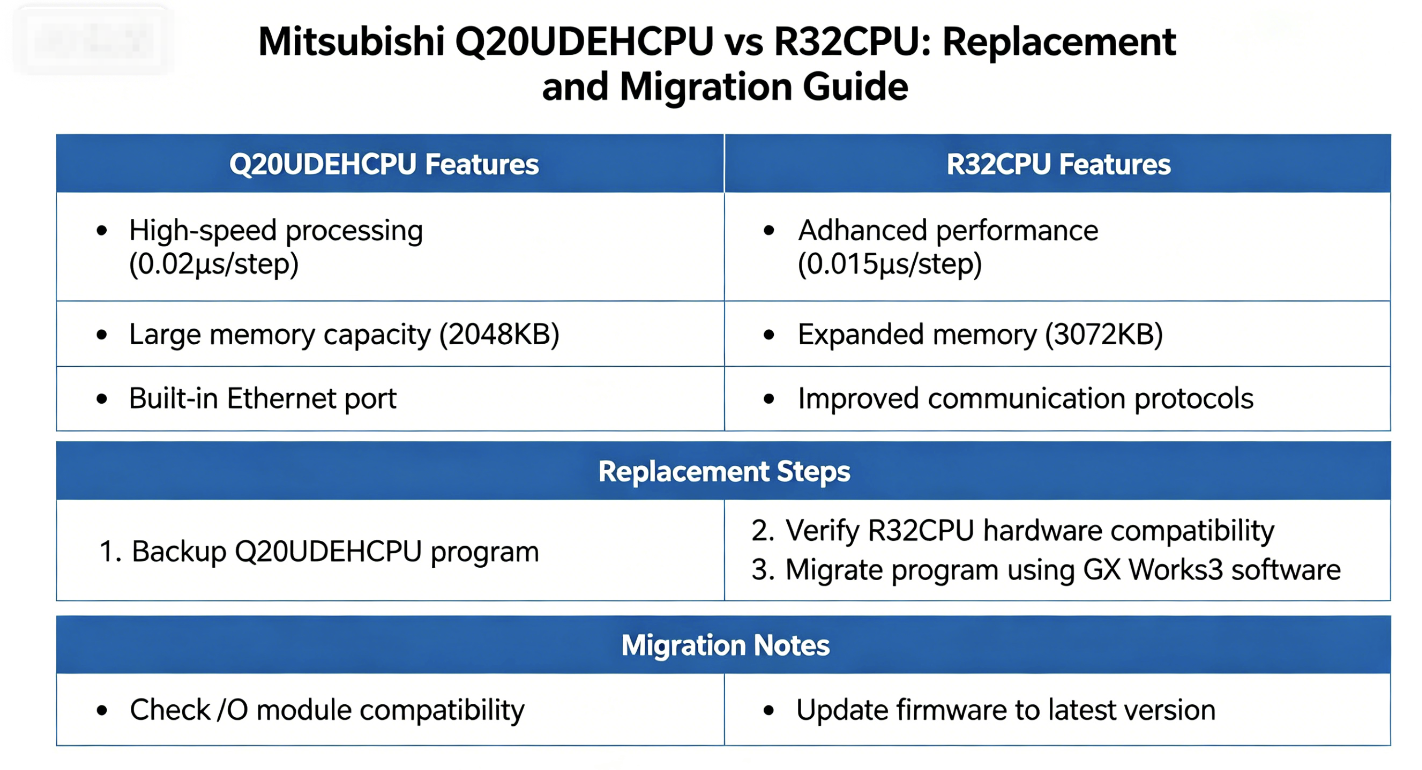 Mitsubishi Q20UDEHCPU vs R32CPU: Replacement and Migration Guide
