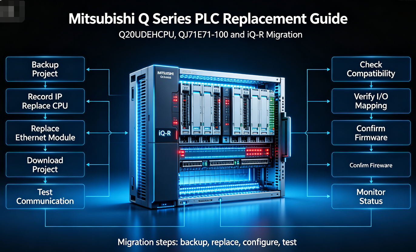 Mitsubishi Q Series PLC Replacement Guide: Q20UDEHCPU, QJ71E71-100 and iQ-R Migration