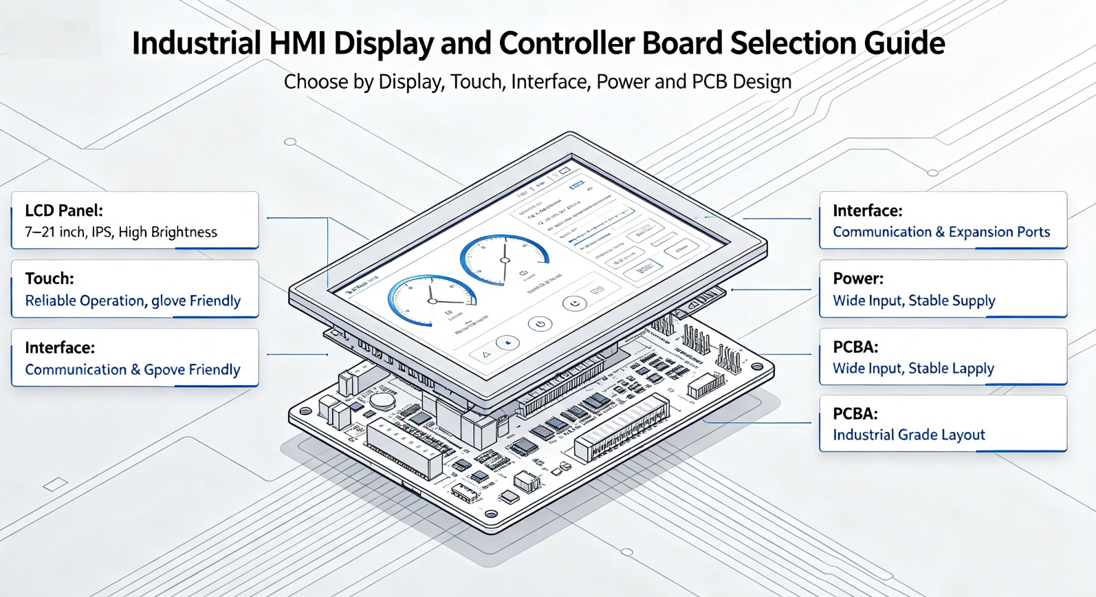 Industrial HMI Display and Controller Board Selection Guide: LCD Panel, Touch, Interface, Power and PCBA
