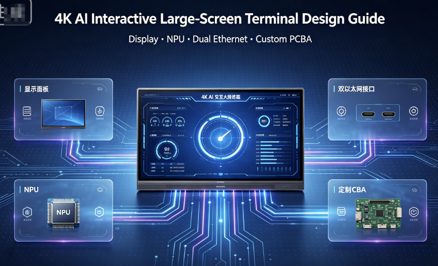 4K AI Interactive Large-Screen Terminal Design Guide: Display, NPU, Dual Ethernet and Custom PCBA