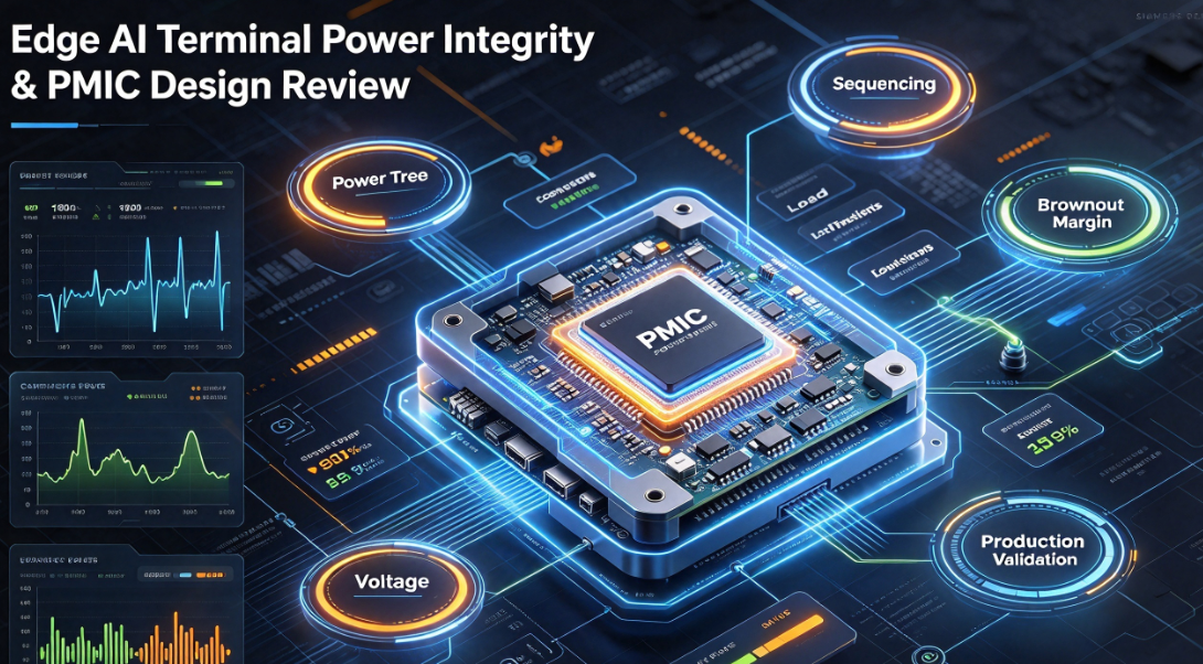 Edge AI Terminal Power Integrity & PMIC Design Review: Power Tree, Sequencing, Load Transients, Brownout Margin and Production Validation Edge AI Terminal Power Integrity & PMIC Design Review: Power Tree, Sequencing, Load Transients, Brownout Margin and Production Validation