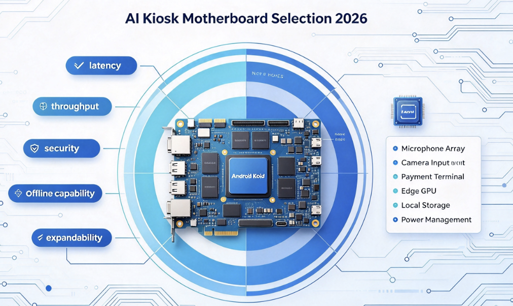 AI Kiosk Hardware Design Guide 2026: How to Choose an Android Kiosk Motherboard for Voice AI, Vision, Payment I/O and Offline Operation AI Kiosk Hardware Design Guide 2026: How to Choose an Android Kiosk Motherboard for Voice AI, Vision, Payment I/O and Offline Operation
